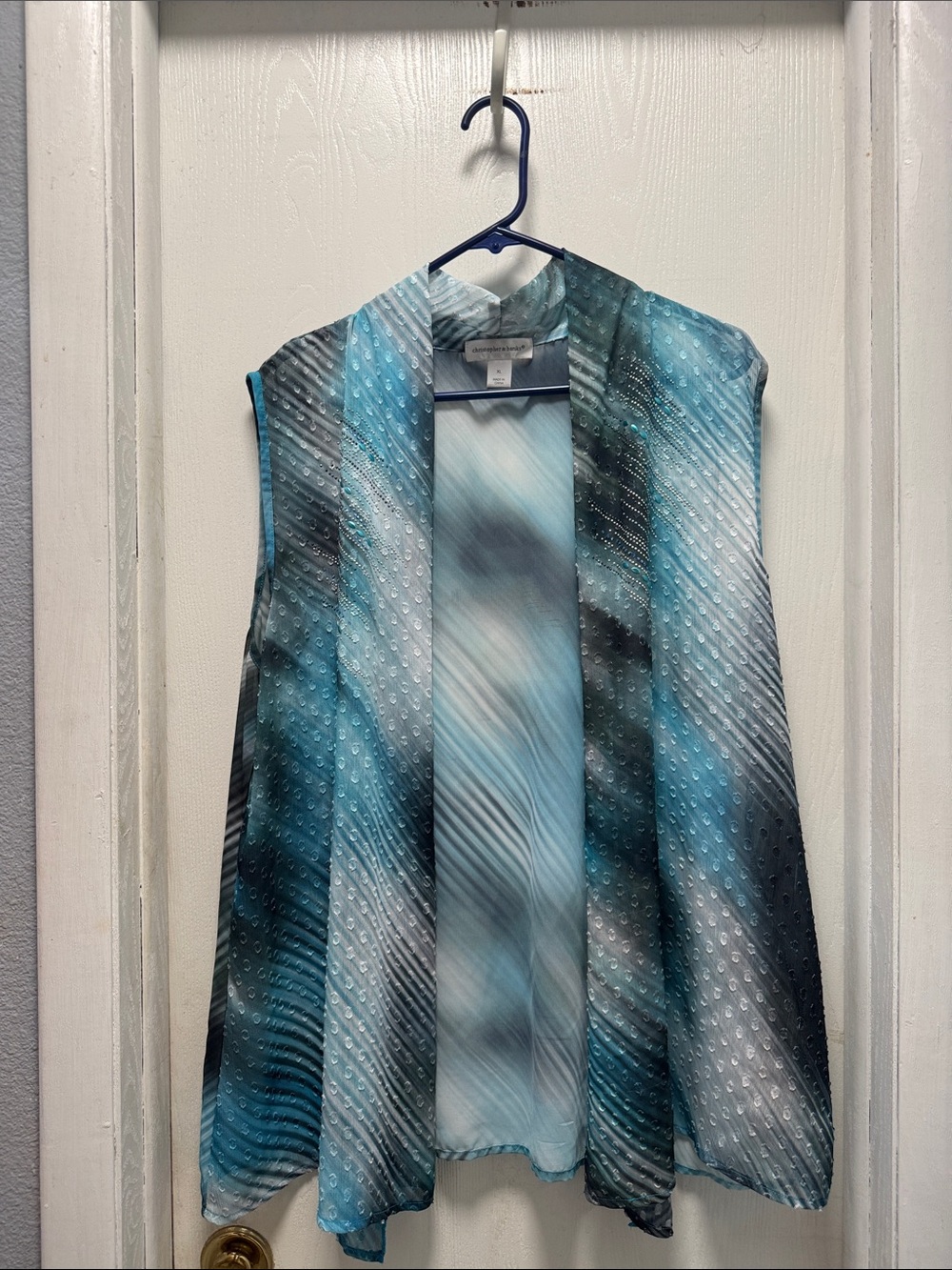 Christopher & Banks Teal and Light Blue Sheer Open Sheer Vest